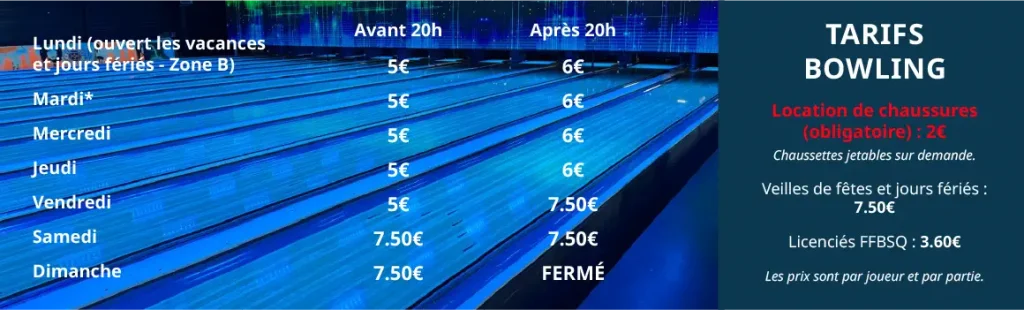 Tarifs bowling