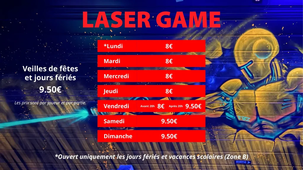 Tarifs du Laser-Game